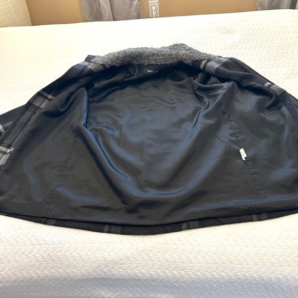 MALLIA Wool/Cashmere Pea Coat Grey Large Plaid Funnel Neck Size14 MadeInCanada - Picture 9 of 15